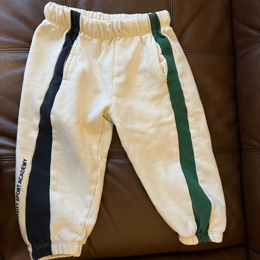Zara Kids Jogger Pants - Cream with Black and Green Stripes